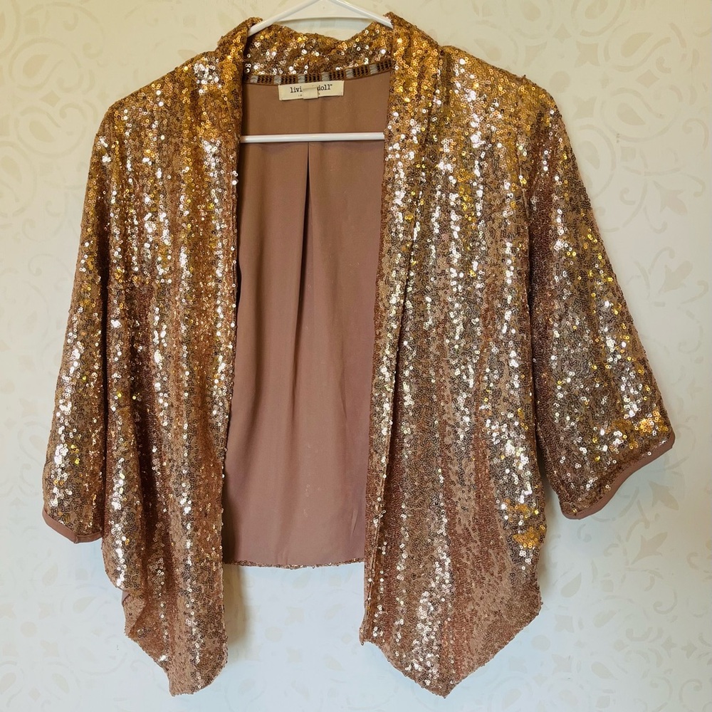 Living Doll Shimmering Rose Gold Sequined Blazer, Size Small
